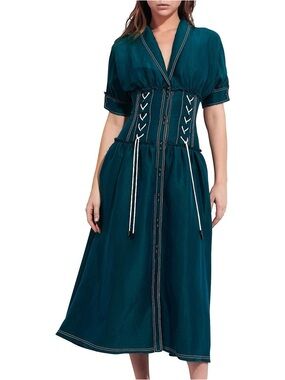 green emerald velvet dress Alma Midi Dress-GREEN SAPPHIRE / 4 main image 1